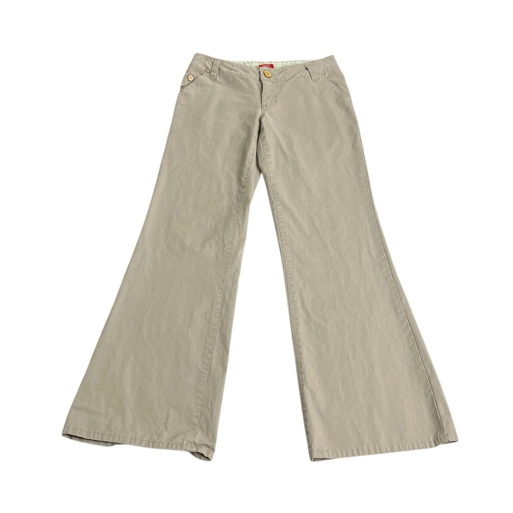 Y2K Mossimo Wide Flare Leg Pants Juniors 5 Beige Khakis Low Rise Flap Pocket